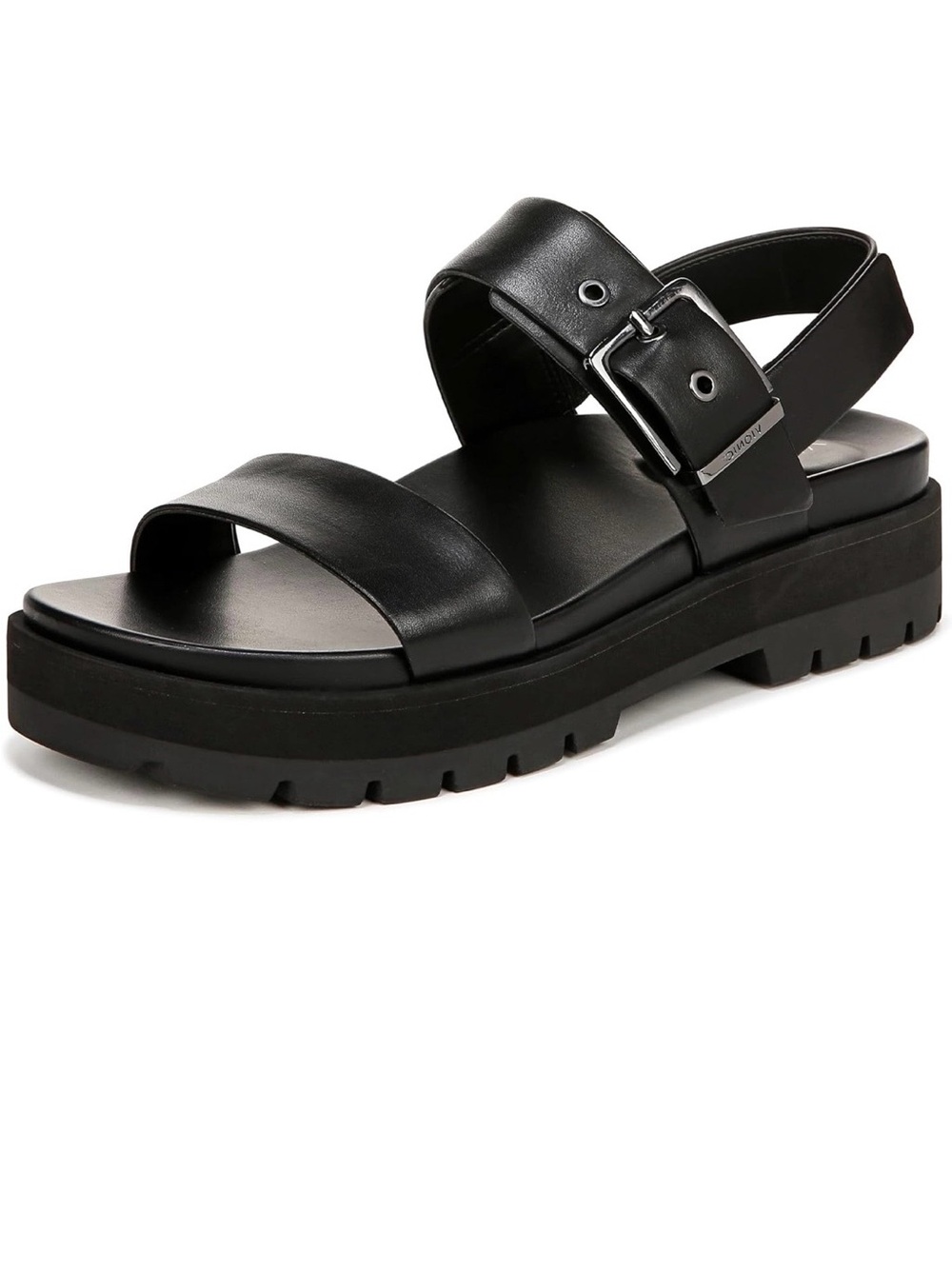 Vionic Black Leather Platform Sandal with Buckle